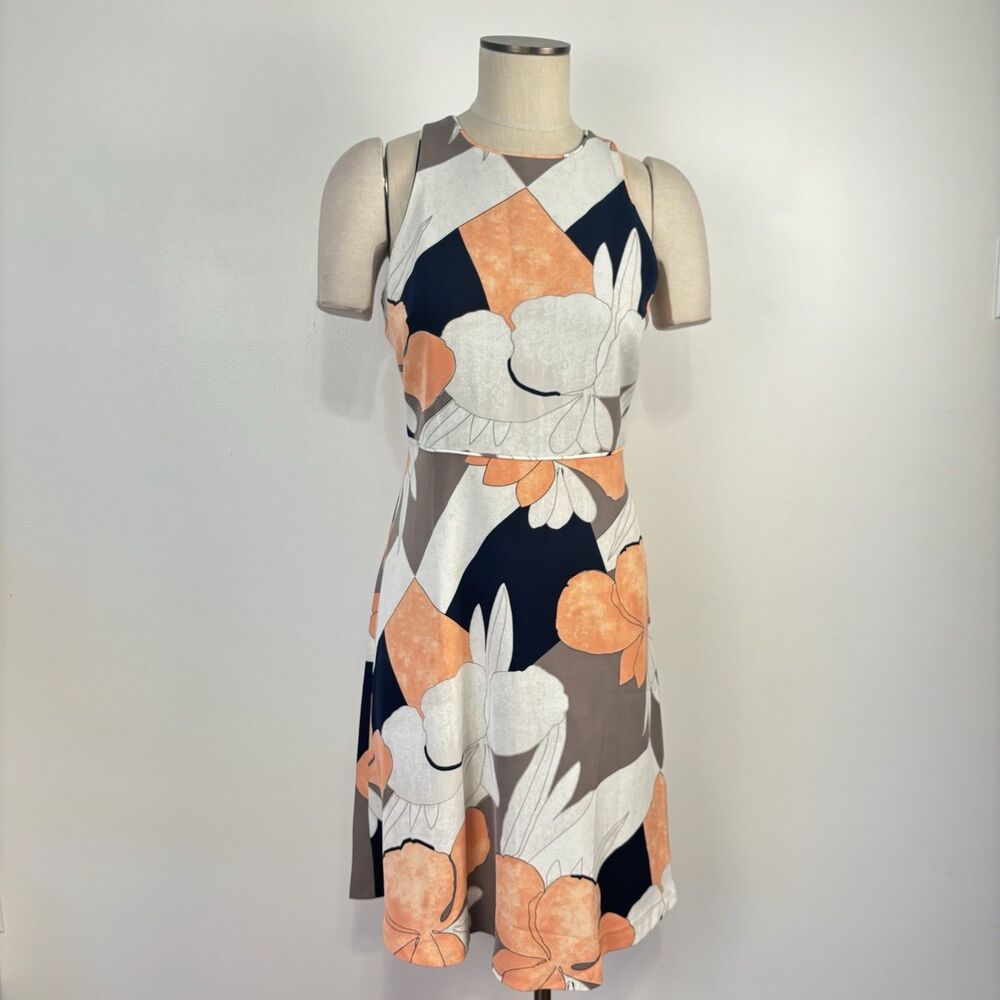 Ann Taylor Factory Womens 4 Cream Orange Abstract Floral Dress